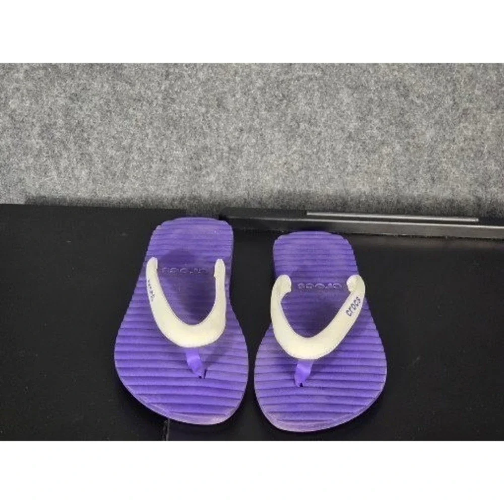 Crocs Purple‎ White Flip Flops Womens Sz 10 Comfort Casual Beach Thong Sandals